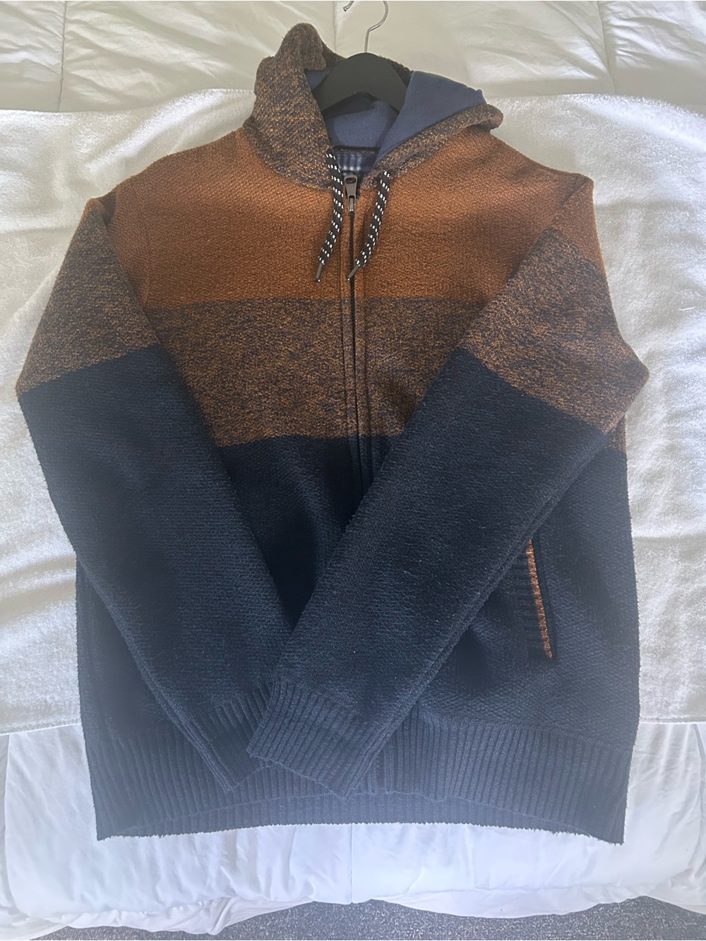 Point Zero Men's Hooded Zip Sweater in Brown and Blue-Full Lined Fleece